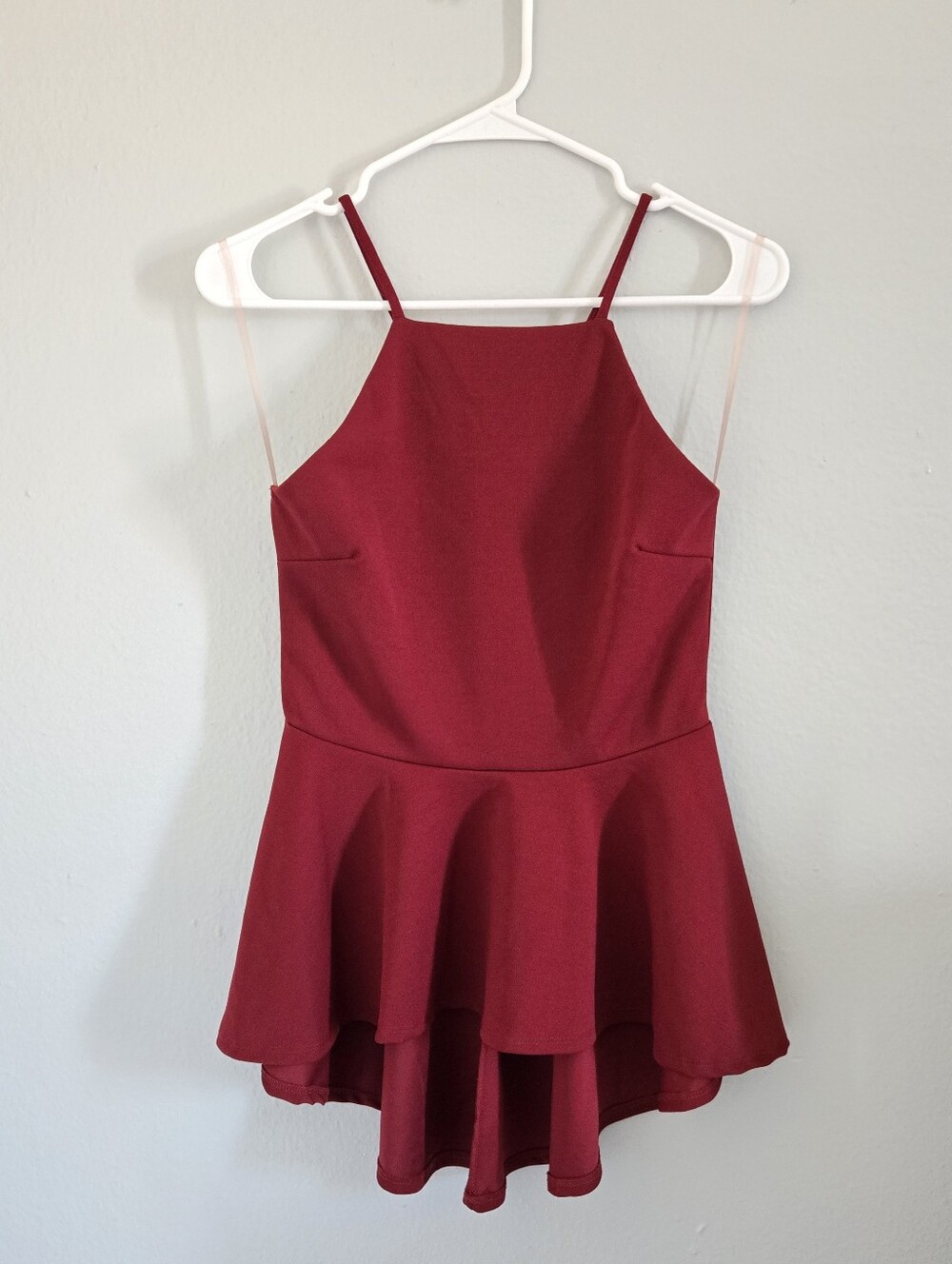Wine Red High Neck Peplum Tank